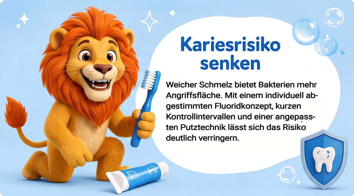 Infografik zum Senken des Kariesrisikos beim Befund Kreidezähne